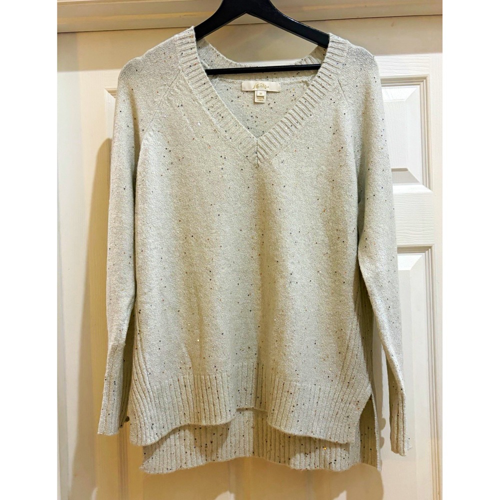 Lilly Pulitzer Women's Gray Knit Sequin V-Neck Long Sleeve Pullover Sweater M